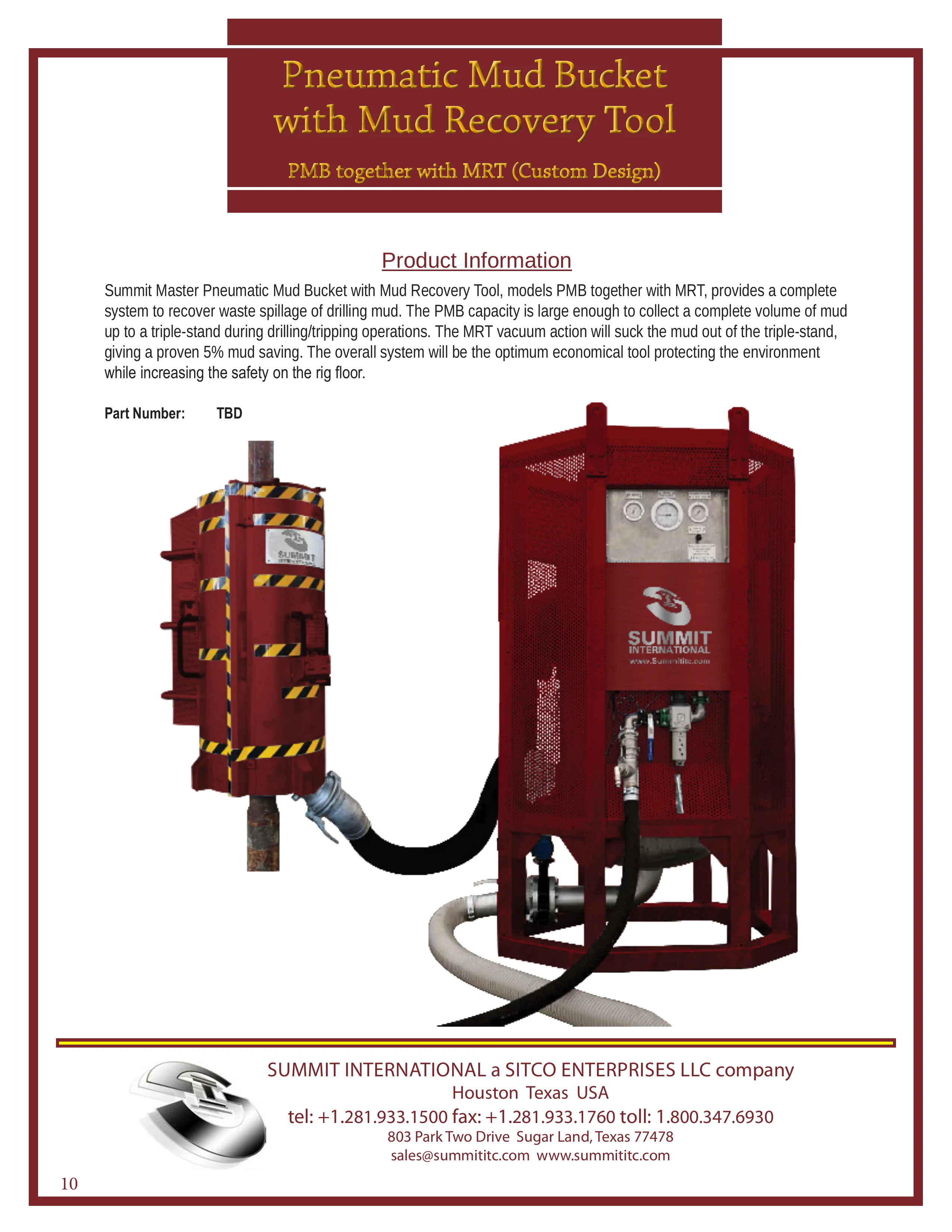 Pneumatic Mud Bucket with Mud Recovery Tool PMB & MRT spec sheet